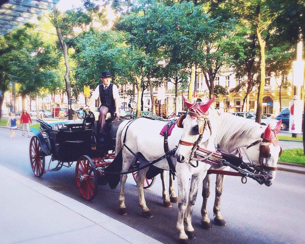 Horse and carriage in front of the Grand Hotel in Vienna