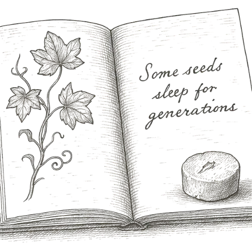 Garden book which reads some seeds sleep for generations