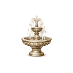 Sepia engraving of an elegant tiered fountain associated with a historic spa and health resort.
