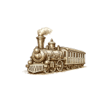Sepia engraving of a nineteenth-century steam locomotive and passenger carriage viewed from the front at an angle.